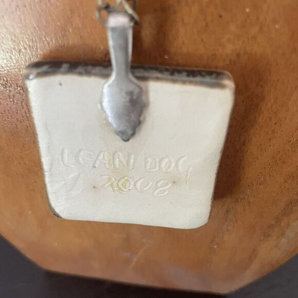 Green Brown Ceramic + Glass Pendant Handmade Art Necklace Square Frame Unique - Picture 3 of 3